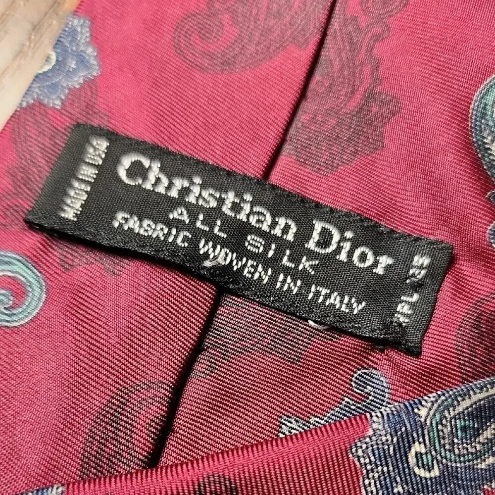 CHRISTIAN DIOR | Paisley Silk Designer Tie Burgundy Blue‎ Italy USA | 57.5